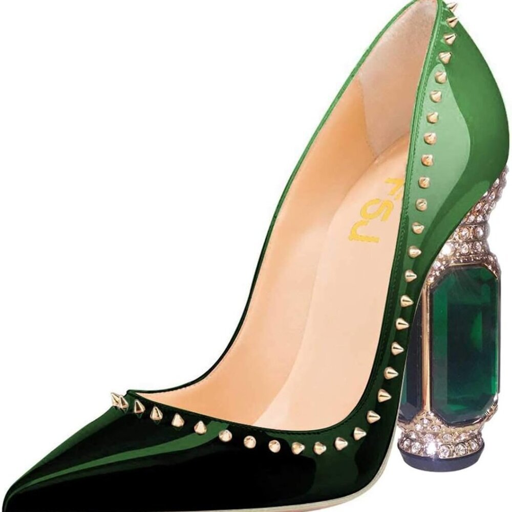 Women Bridal Pumps Synthetic Pointed Toe Chunky High Heel Slip On Evening Shoes
